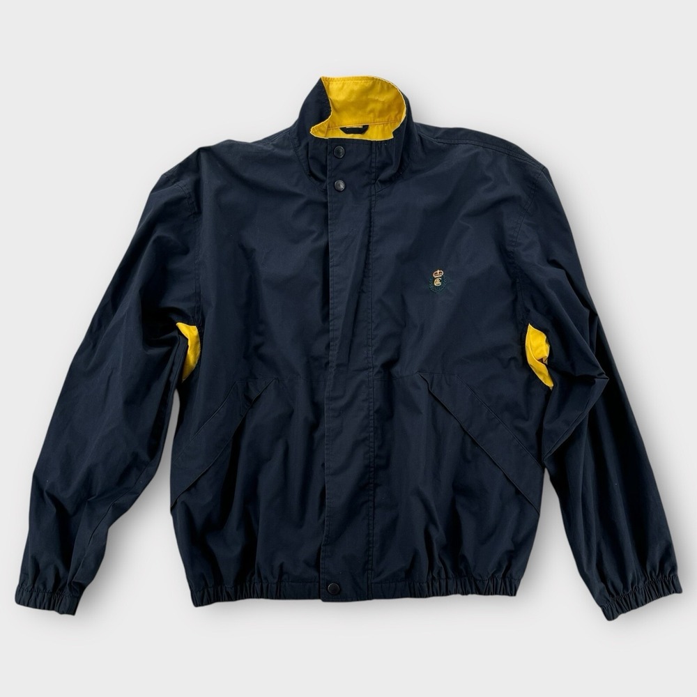 Vintage Chaps Ralph Lauren Jacket Mens XL Blue Yellow Windbreaker Zip Mock Neck